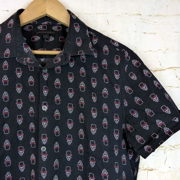 John Varvatos USA Shirt Mens M Black Skull Print Button Short Sleeve Cotton Rock - Picture 5 of 14